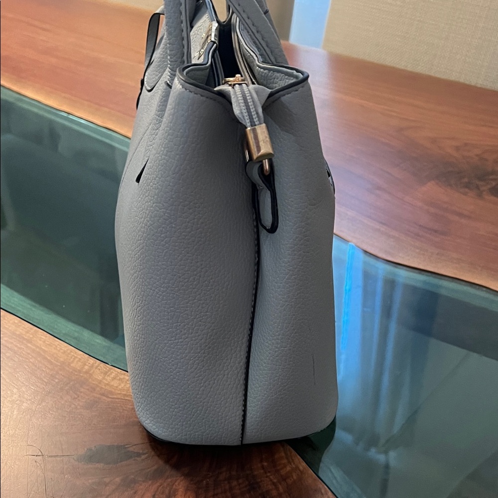 Gray Leatherette Top-Handle Satchel - Picture 4 of 8
